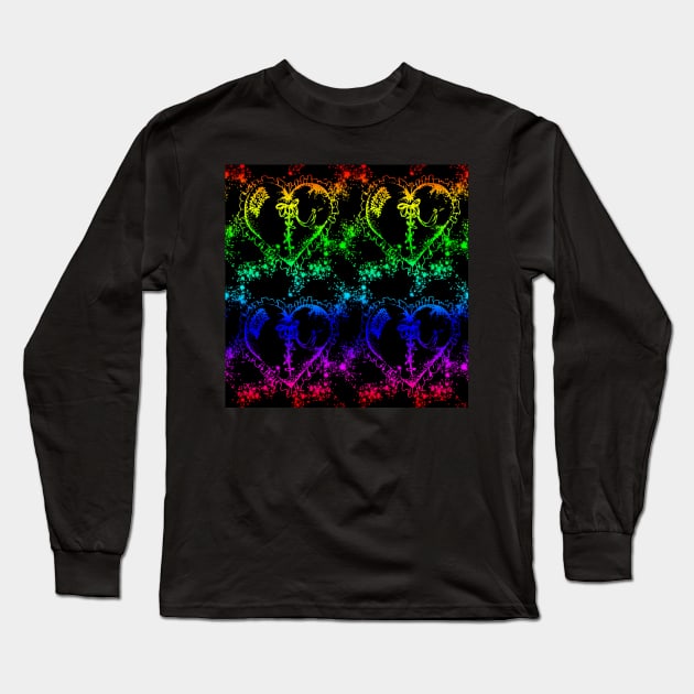 Rainbow Hearts Rainbow Bow Rainbow Ribbon With Black Background Long Sleeve T-Shirt by NeavesPhoto